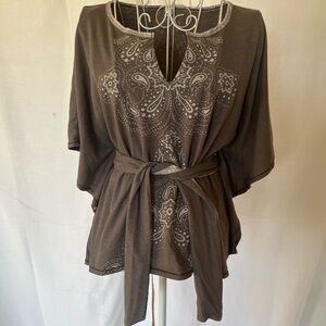 Vintage Free PeopleBrown Paisley Print V-Neck Tunic